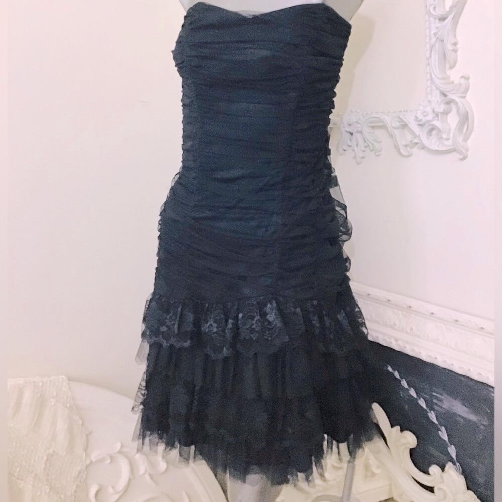 VINTAGE Masquerade Black Mesh Lace Dress